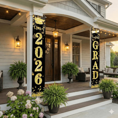 Black and Gold Graduation Porch Banner
