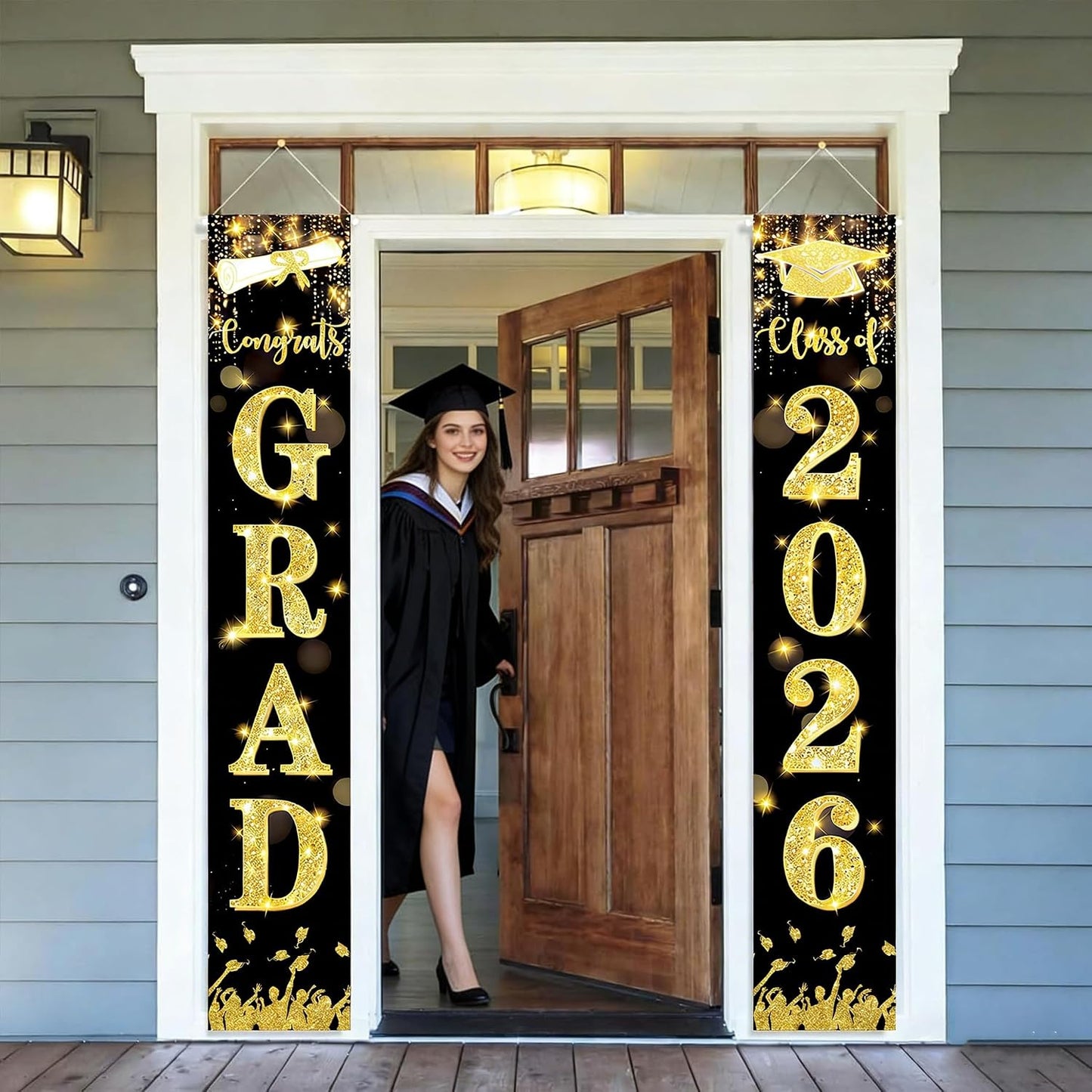 Black and Gold Graduation Porch Banner