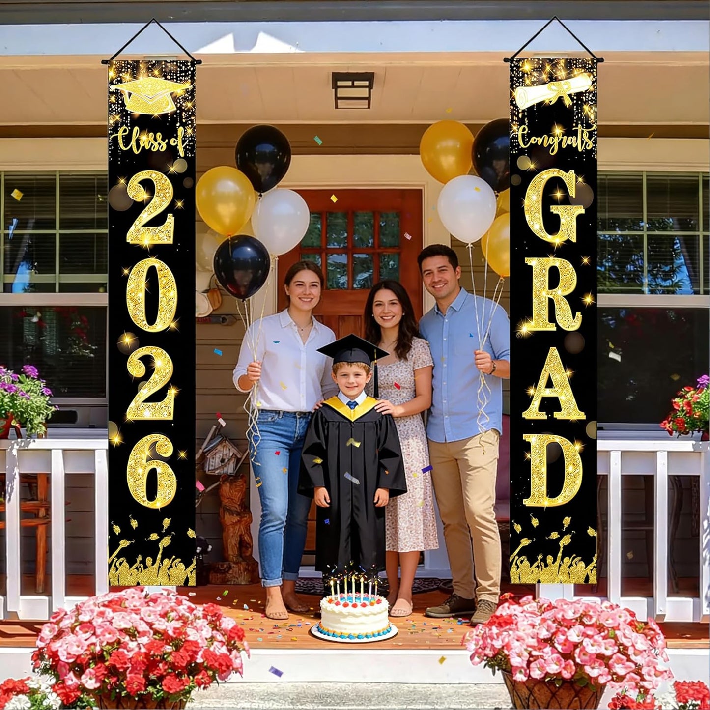 Black and Gold Graduation Porch Banner