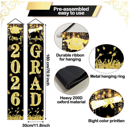 Black and Gold Graduation Porch Banner